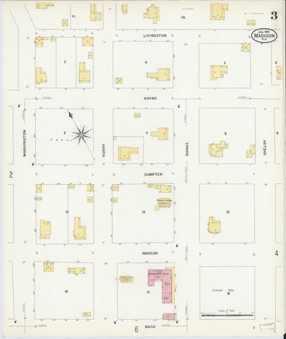 Sanborn Fire Insurance Map from Madison, Madison County, Florida (1909), Sheet #0003 - Historic Sanborn Fire Insurance Map Print, vintage old map wall art, antique decor, genealogy gift, Florida Florida map