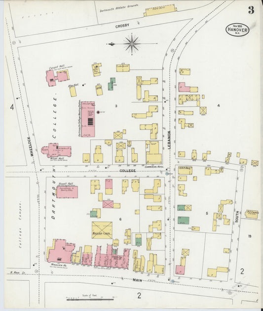 Sanborn Fire Insurance Map from Hanover, Grafton County, New Hampshire (1899), Sheet #0003 - Historic Sanborn Fire Insurance Map Print, vintage old map wall art, antique decor, genealogy gift, New Hampshire New Hampshire map