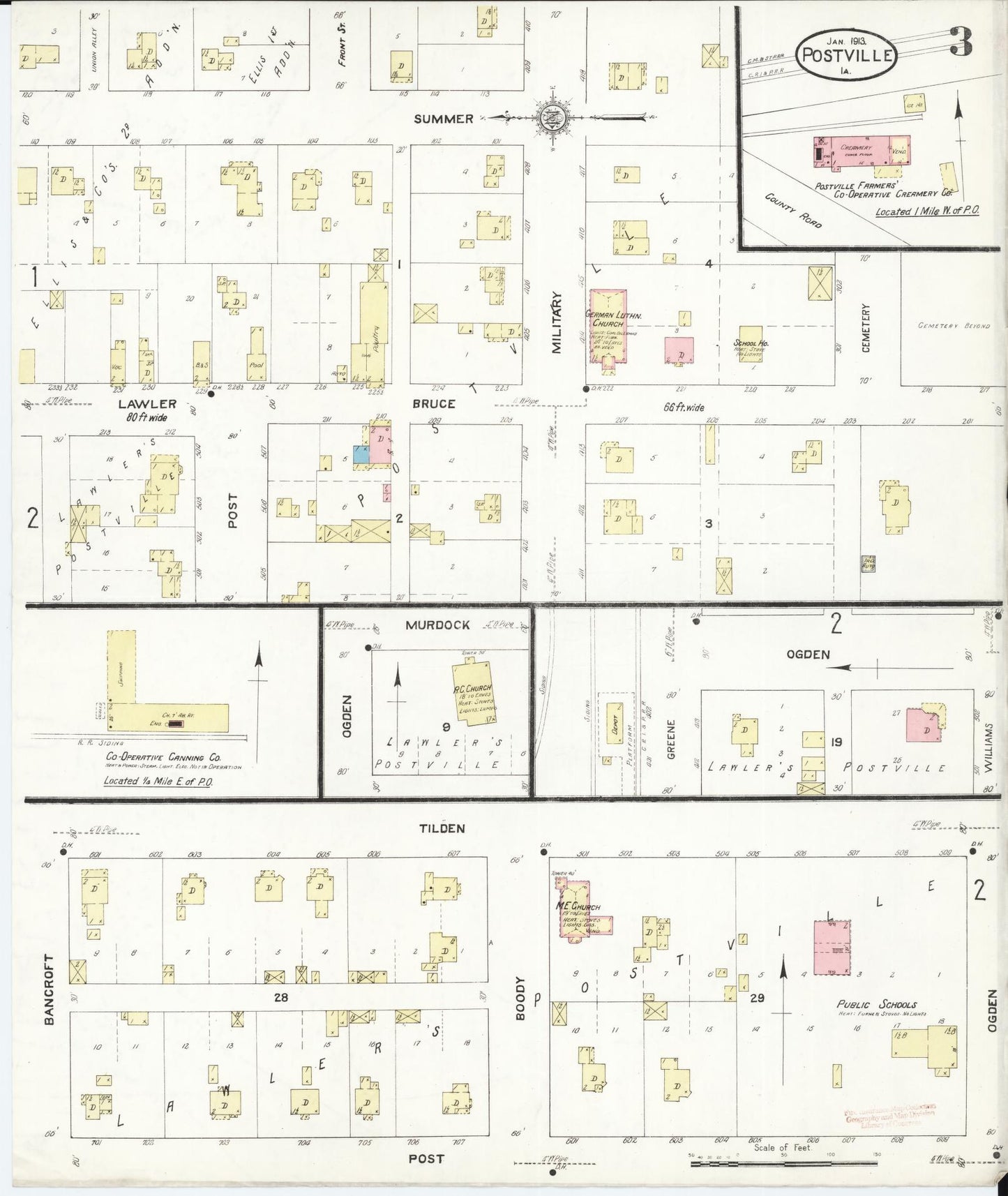 Sanborn Fire Insurance Map from Postville, Allamakee County, Iowa (1913), Sheet #0003 - Historic Sanborn Fire Insurance Map Print, vintage old map wall art
