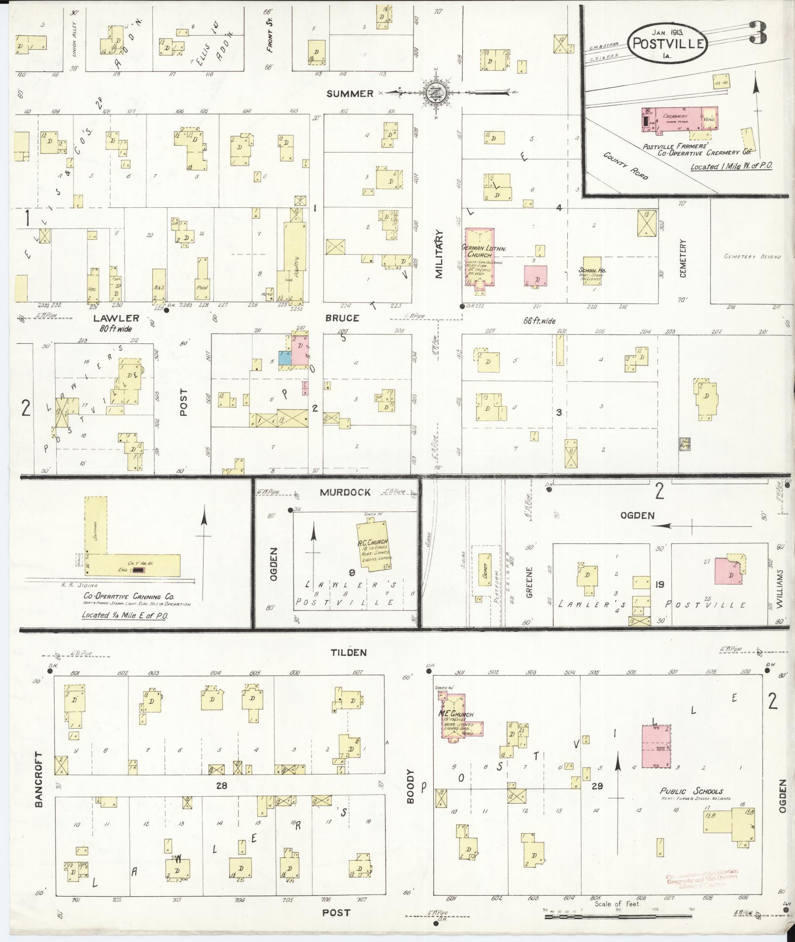 Sanborn Fire Insurance Map from Postville, Allamakee County, Iowa (1913), Sheet #0003 - Historic Sanborn Fire Insurance Map Print, vintage old map wall art