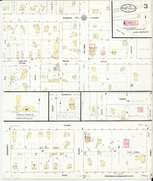 Sanborn Fire Insurance Map from Postville, Allamakee County, Iowa (1913), Sheet #0003 - Historic Sanborn Fire Insurance Map Print, vintage old map wall art