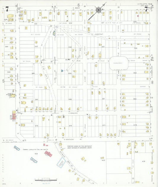 Sanborn Fire Insurance Map from La Follette, Campbell County, Tennessee (1943), Sheet #0007 - Historic Sanborn Fire Insurance Map Print, vintage old map wall art, antique decor, genealogy gift, Tennessee Tennessee map