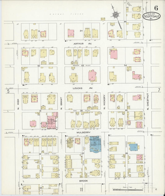 Sanborn Fire Insurance Map from Scottdale, Westmoreland County, Pennsylvania (1914), Sheet #0006 - Historic Sanborn Fire Insurance Map Print, vintage old map wall art, antique decor, genealogy gift, Pennsylvania Pennsylvania map