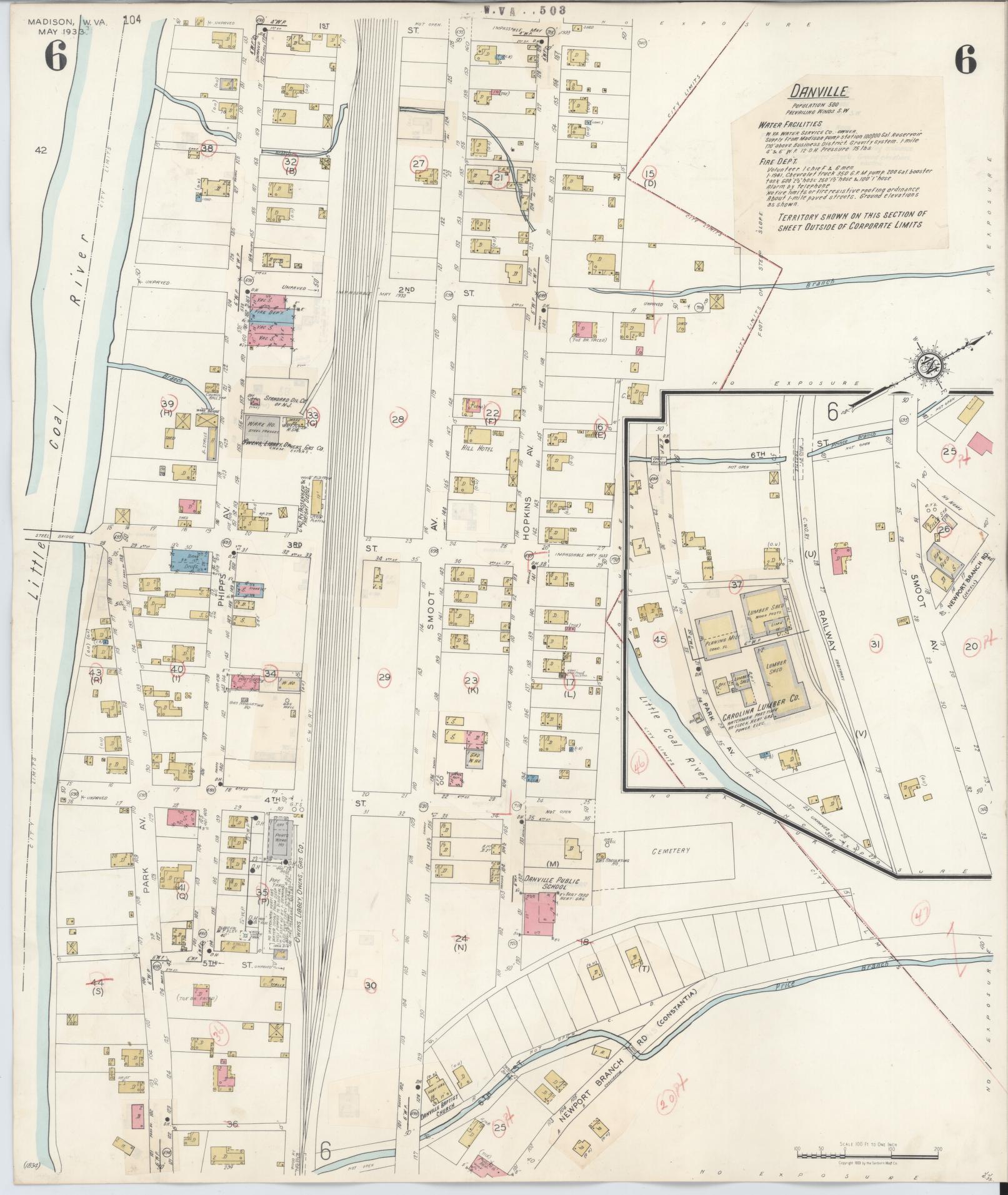 Sanborn Fire Insurance Map from Madison, Boone County, West Virginia (1943), Sheet #0006 - Historic Sanborn Fire Insurance Map Print, vintage old map wall art, antique decor, genealogy gift, West Virginia West Virginia map