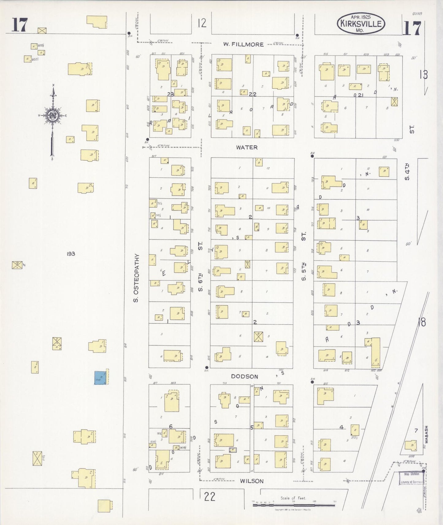 Sanborn Fire Insurance Map from Kirksville, Adair County, Missouri (1925), Sheet #0017 - Complete Map Set gallery image, historic Sanborn map, vintage wall art, Missouri Missouri