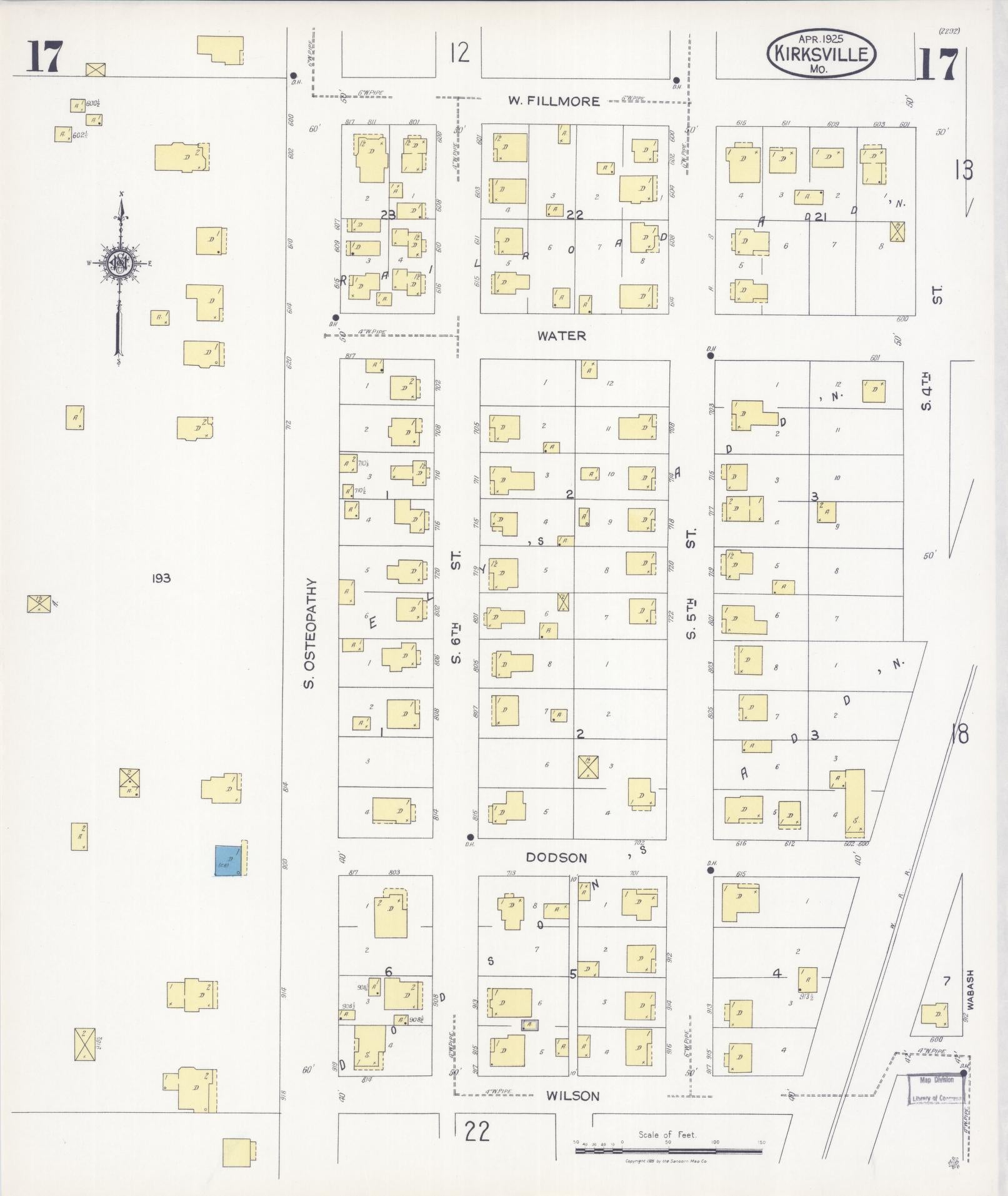 Sanborn Fire Insurance Map from Kirksville, Adair County, Missouri (1925), Sheet #0017 - Complete Map Set gallery image, historic Sanborn map, vintage wall art, Missouri Missouri