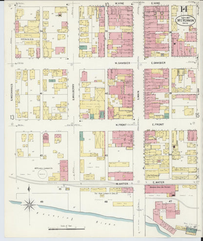 Sanborn Fire Insurance Map from Mount Vernon, Knox County, Ohio (1907), Sheet #0014 - Historic Sanborn Fire Insurance Map Print, vintage old map wall art, antique decor, genealogy gift, Ohio Ohio map