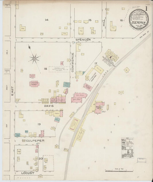Sanborn Fire Insurance Map from Culpeper, Culpeper County, Virginia (1886), Sheet #0001 - Historic Sanborn Fire Insurance Map Print, vintage old map wall art, antique decor, genealogy gift, Virginia Virginia map
