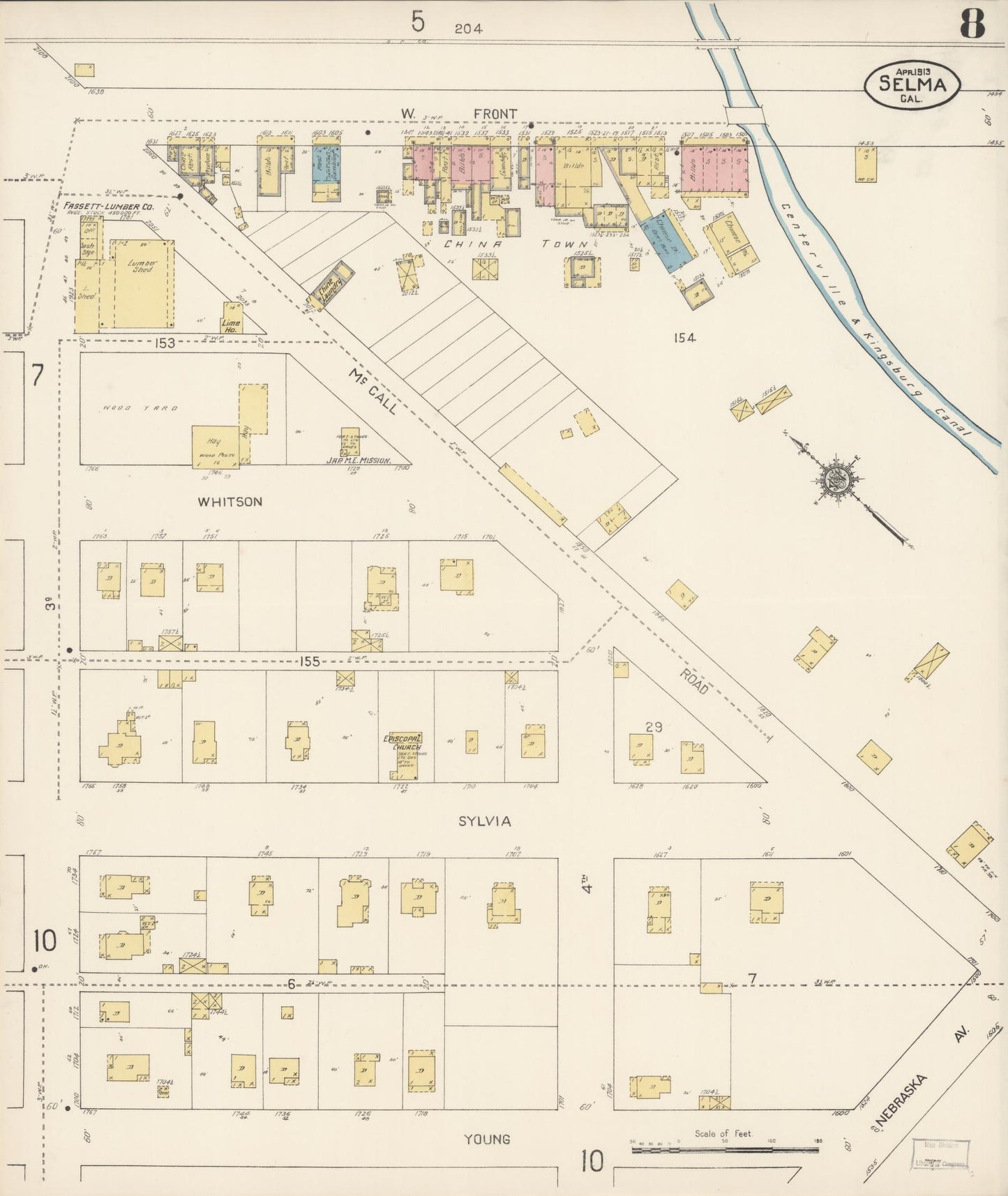 Sanborn Fire Insurance Map from Selma, Fresno County, California (1913), Sheet #0008 - Complete Map Set gallery image, historic Sanborn map, vintage wall art, California California