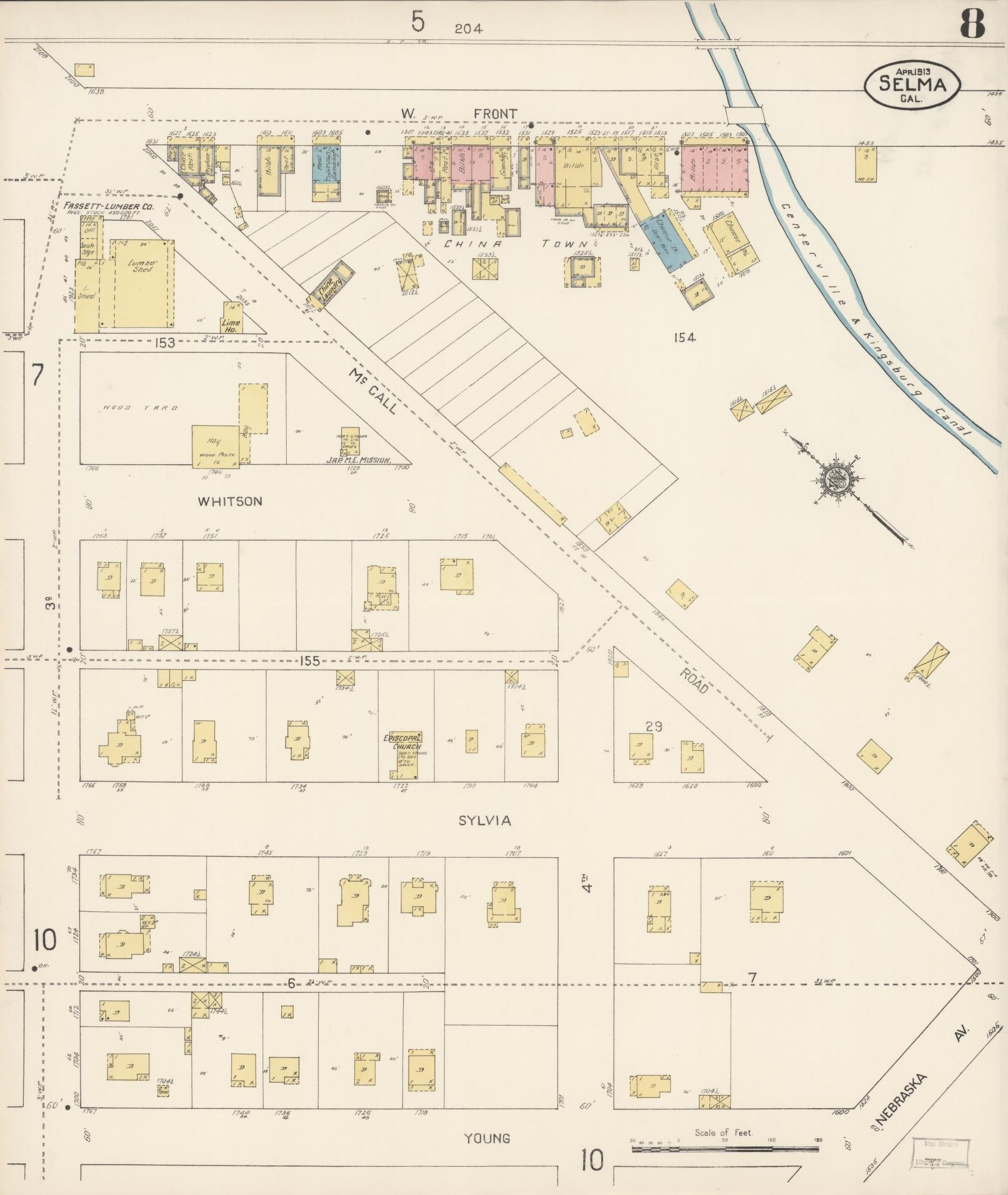 Sanborn Fire Insurance Map from Selma, Fresno County, California (1913), Sheet #0008 - Complete Map Set gallery image, historic Sanborn map, vintage wall art, California California