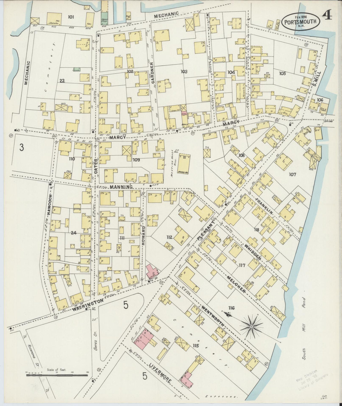 Sanborn Fire Insurance Map from Portsmouth, Rockingham County, New Hampshire (1898), Sheet #0004 - Historic Sanborn Fire Insurance Map Print, vintage old map wall art, antique decor, genealogy gift, New Hampshire New Hampshire map