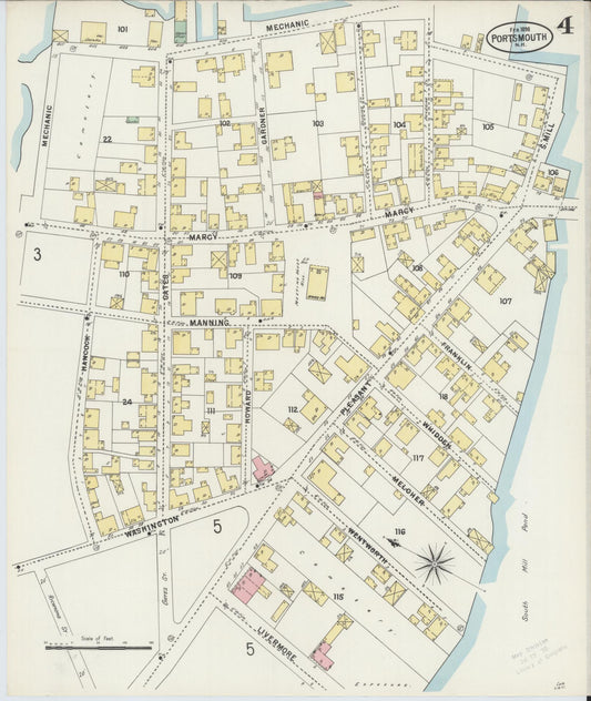 Sanborn Fire Insurance Map from Portsmouth, Rockingham County, New Hampshire (1898), Sheet #0004 - Historic Sanborn Fire Insurance Map Print, vintage old map wall art, antique decor, genealogy gift, New Hampshire New Hampshire map