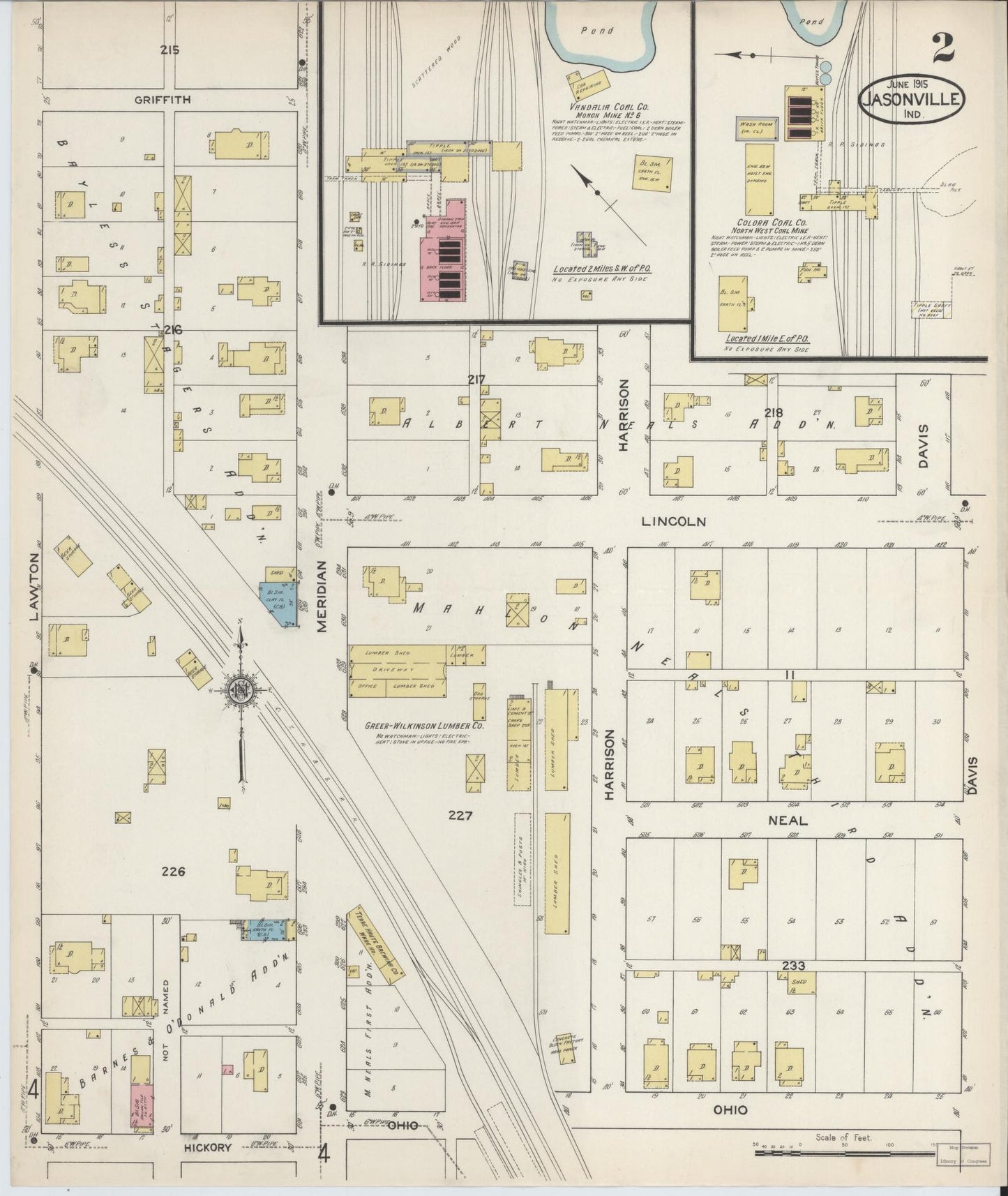 Sanborn Fire Insurance Map from Jasonville, Greene County, Indiana (1915), Sheet #0002 - Complete Map Set gallery image, historic Sanborn map, vintage wall art, Indiana Indiana