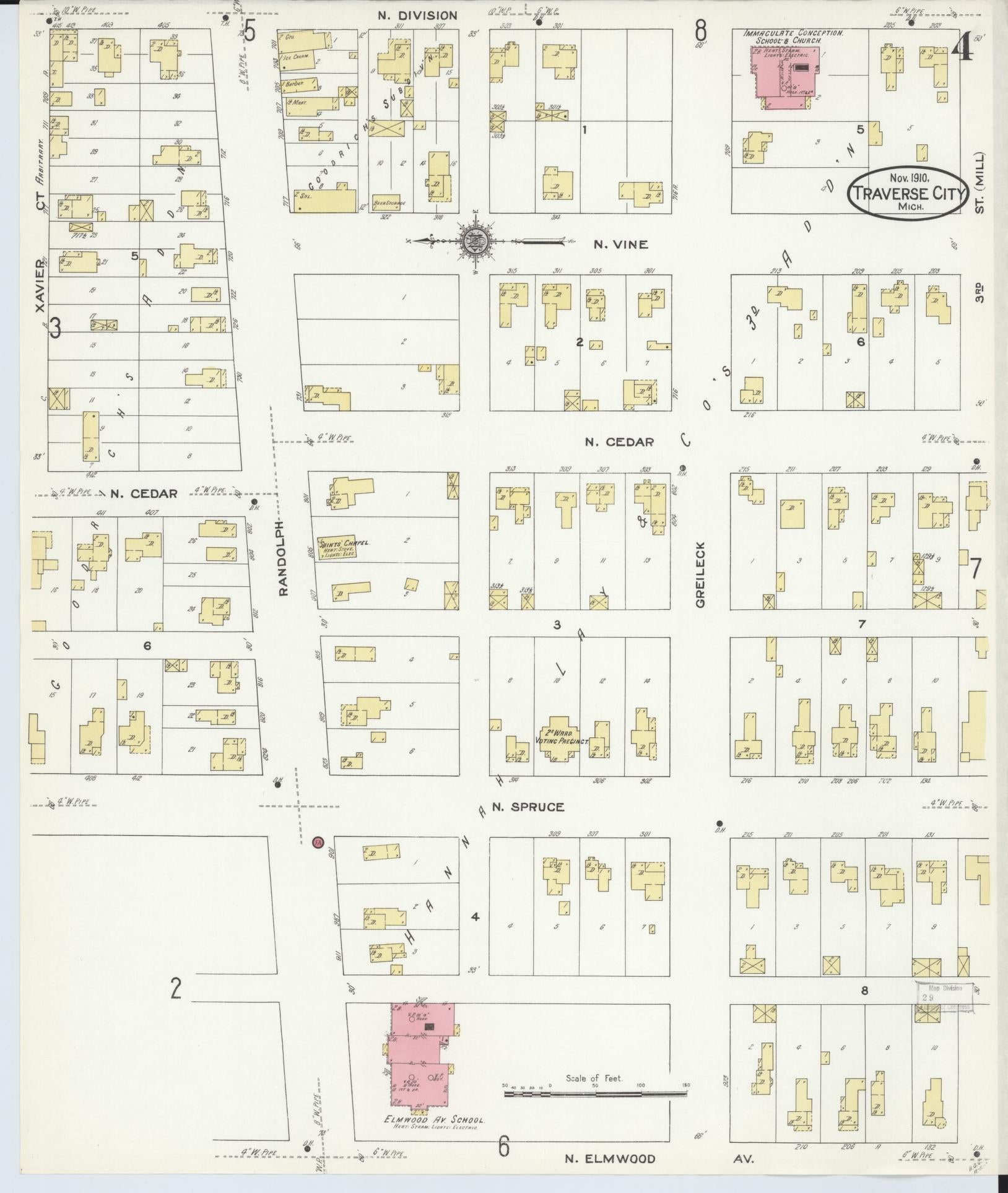 Sanborn Fire Insurance Map from Traverse City, Grand Traverse County, Michigan (1910), Sheet #0004 - Complete Map Set gallery image, historic Sanborn map, vintage wall art, Michigan Michigan