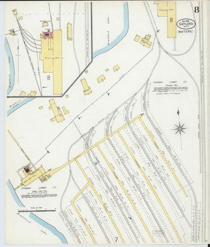 Sanborn Fire Insurance Map from Gaylord, Otsego County, Michigan (1898), Sheet #0008 - Complete Map Set gallery image, historic Sanborn map, vintage wall art, Michigan Michigan
