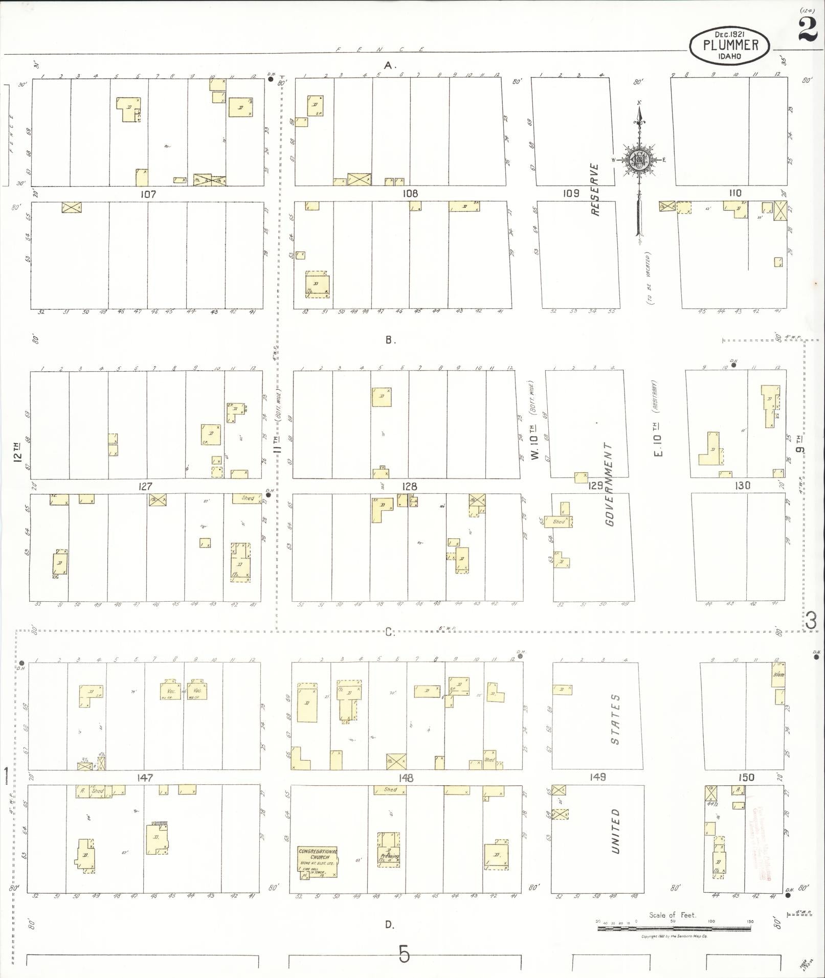 Sanborn Fire Insurance Map from Plummer, Benewah County, Idaho (1921), Sheet #0002 - Historic Sanborn Fire Insurance Map Print, vintage old map wall art, antique decor, genealogy gift, Idaho Idaho map