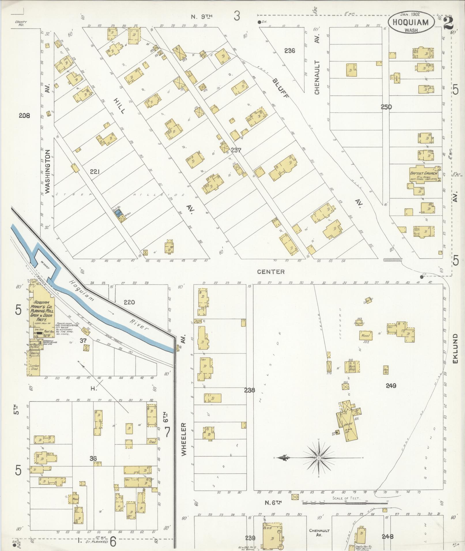Sanborn Fire Insurance Map from Hoquiam, Grays Harbor County, Washington (1902), Sheet #0002 - Complete Map Set gallery image, historic Sanborn map, vintage wall art, Washington Washington