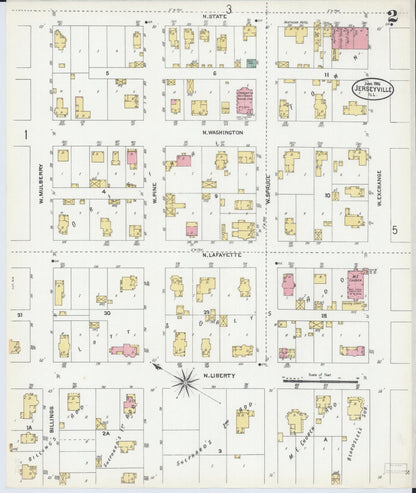 Sanborn Fire Insurance Map from Jerseyville, Jersey County, Illinois (1906), Sheet #0002 - Complete Map Set gallery image, historic Sanborn map, vintage wall art, Illinois Illinois