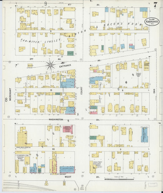 Sanborn Fire Insurance Map from Kankakee, Kankakee County, Illinois (1901), Sheet #0007 - Historic Sanborn Fire Insurance Map Print, vintage old map wall art, antique decor, genealogy gift, Illinois Illinois map