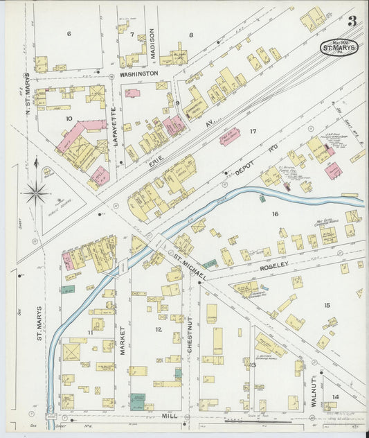Sanborn Fire Insurance Map from Saint Marys, Elk County, Pennsylvania (1892), Sheet #0003 - Historic Sanborn Fire Insurance Map Print, vintage old map wall art, antique decor, genealogy gift, Pennsylvania Pennsylvania map