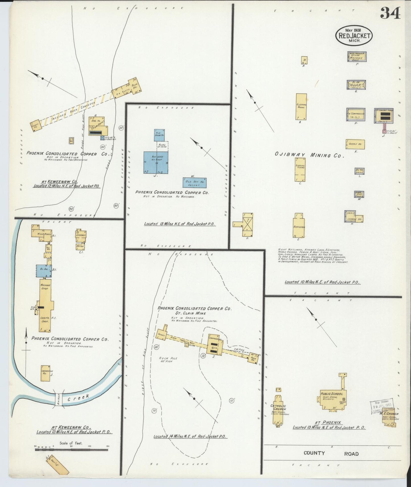 Sanborn Fire Insurance Map from Red Jacket, Houghton County, Michigan (1908), Sheet #0034 - Historic Sanborn Fire Insurance Map Print, vintage old map wall art, antique decor, genealogy gift, Michigan Michigan map