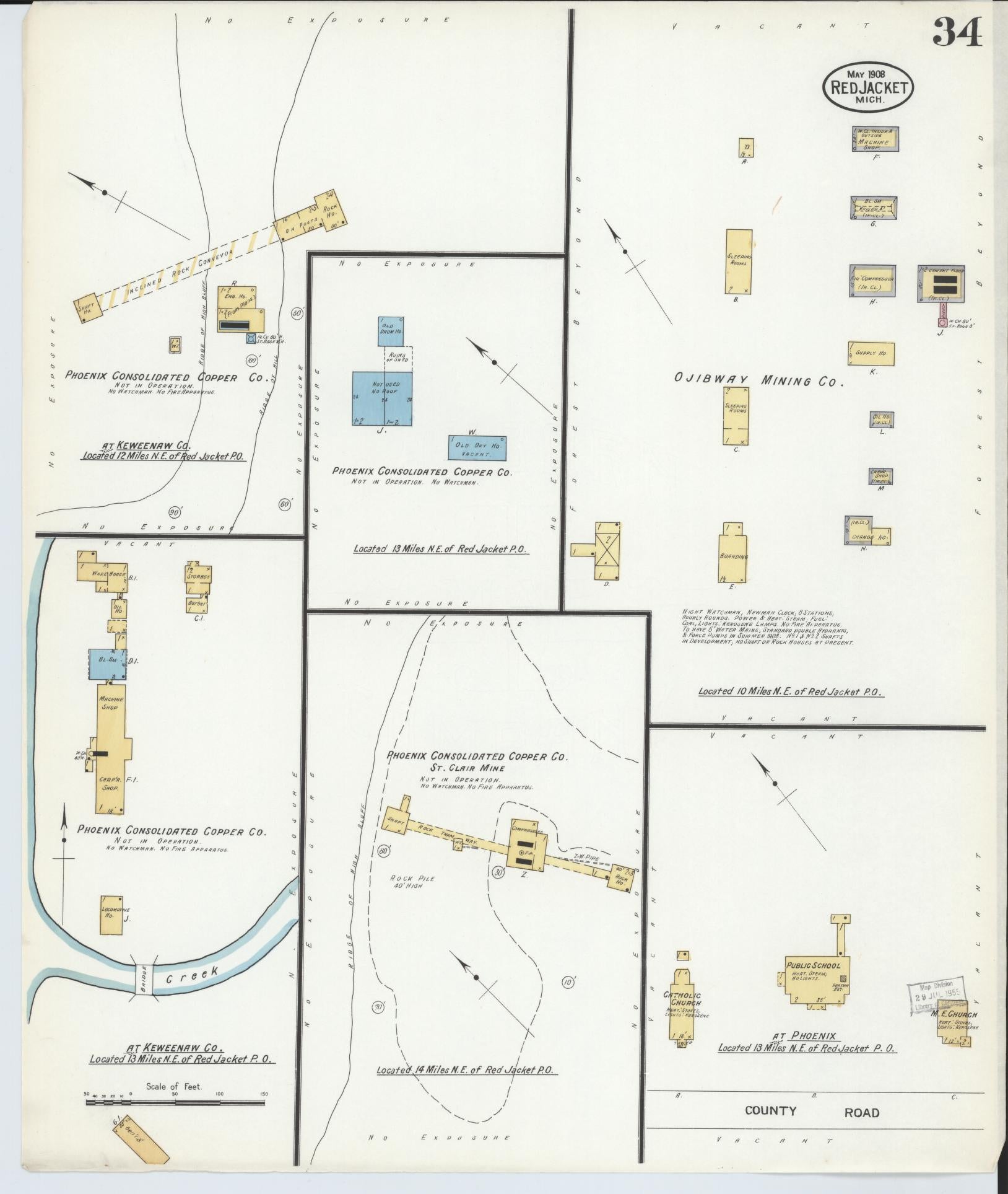 Sanborn Fire Insurance Map from Red Jacket, Houghton County, Michigan (1908), Sheet #0034 - Historic Sanborn Fire Insurance Map Print, vintage old map wall art, antique decor, genealogy gift, Michigan Michigan map