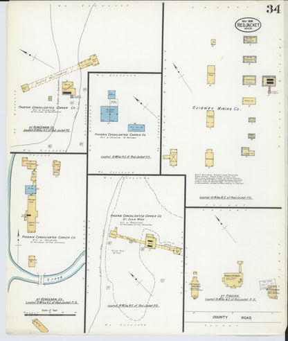 Sanborn Fire Insurance Map from Red Jacket, Houghton County, Michigan (1908), Sheet #0034 - Historic Sanborn Fire Insurance Map Print, vintage old map wall art, antique decor, genealogy gift, Michigan Michigan map