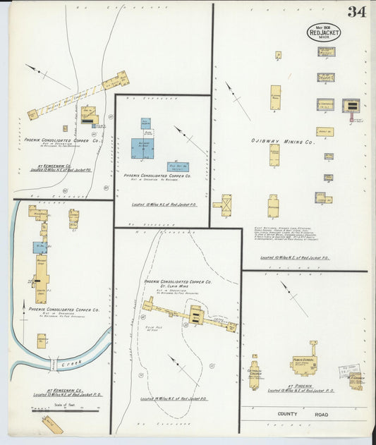 Sanborn Fire Insurance Map from Red Jacket, Houghton County, Michigan (1908), Sheet #0034 - Historic Sanborn Fire Insurance Map Print, vintage old map wall art, antique decor, genealogy gift, Michigan Michigan map