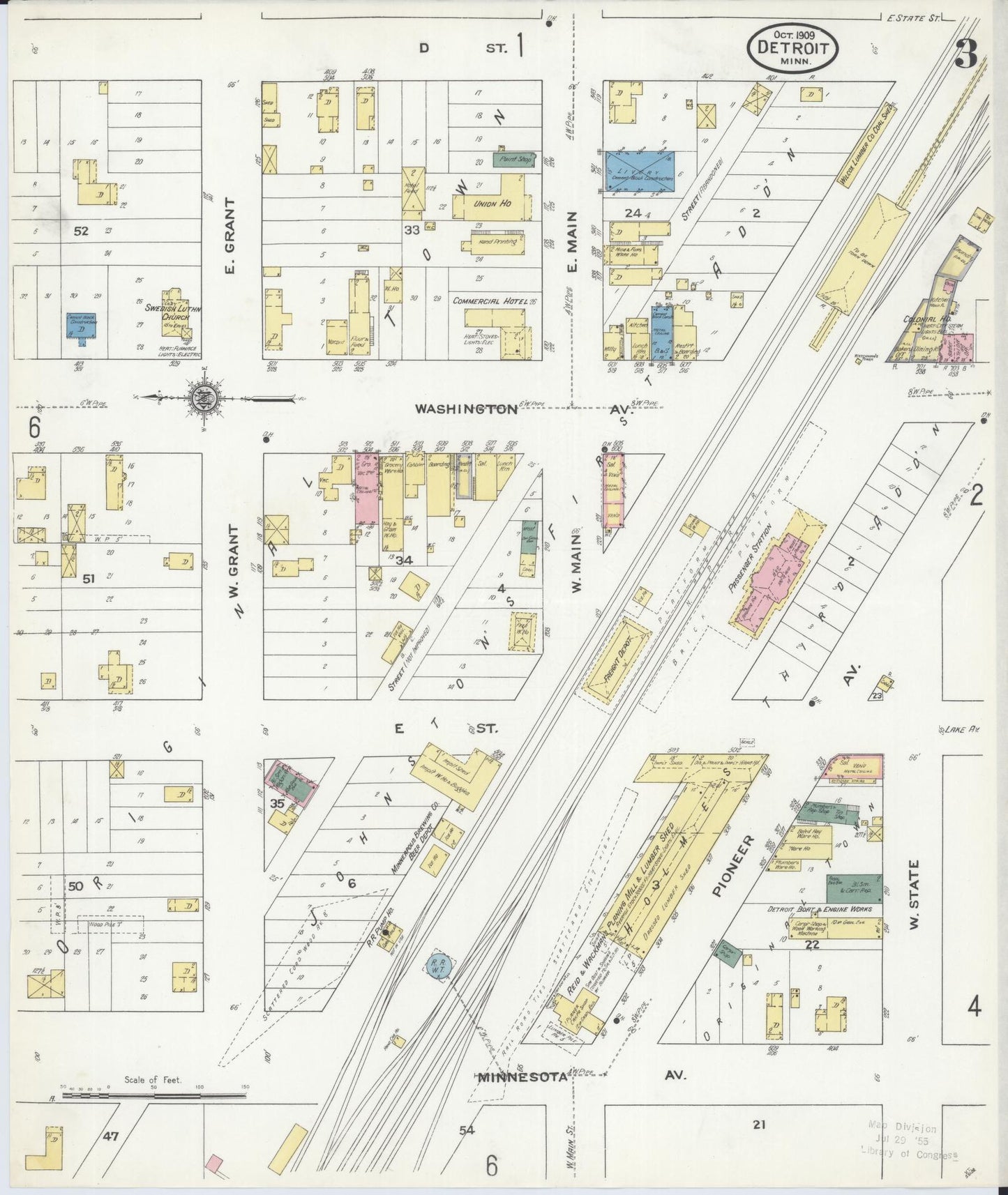Sanborn Fire Insurance Map from Detroit Lakes, Becker County, Minnesota (1909), Sheet #0003 - Complete Map Set gallery image, historic Sanborn map, vintage wall art, Minnesota Minnesota