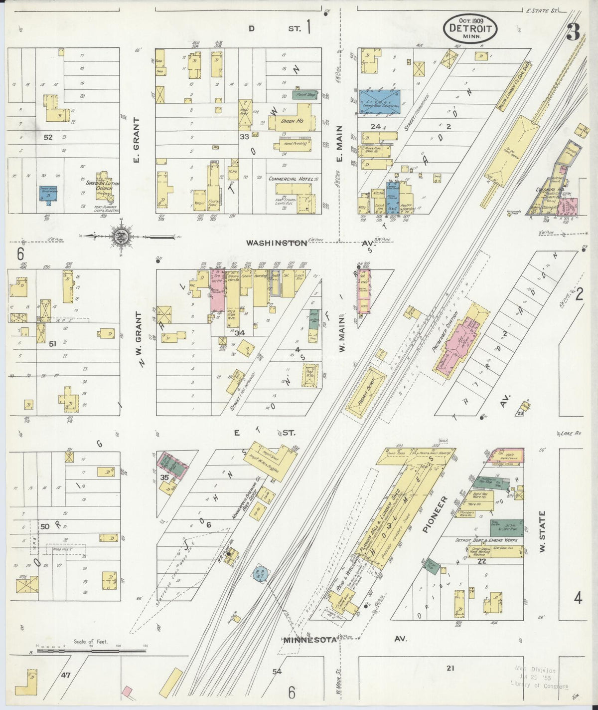 Sanborn Fire Insurance Map from Detroit Lakes, Becker County, Minnesota (1909), Sheet #0003 - Complete Map Set gallery image, historic Sanborn map, vintage wall art, Minnesota Minnesota