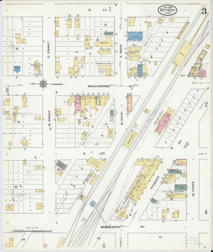 Sanborn Fire Insurance Map from Detroit Lakes, Becker County, Minnesota (1909), Sheet #0003 - Complete Map Set gallery image, historic Sanborn map, vintage wall art, Minnesota Minnesota