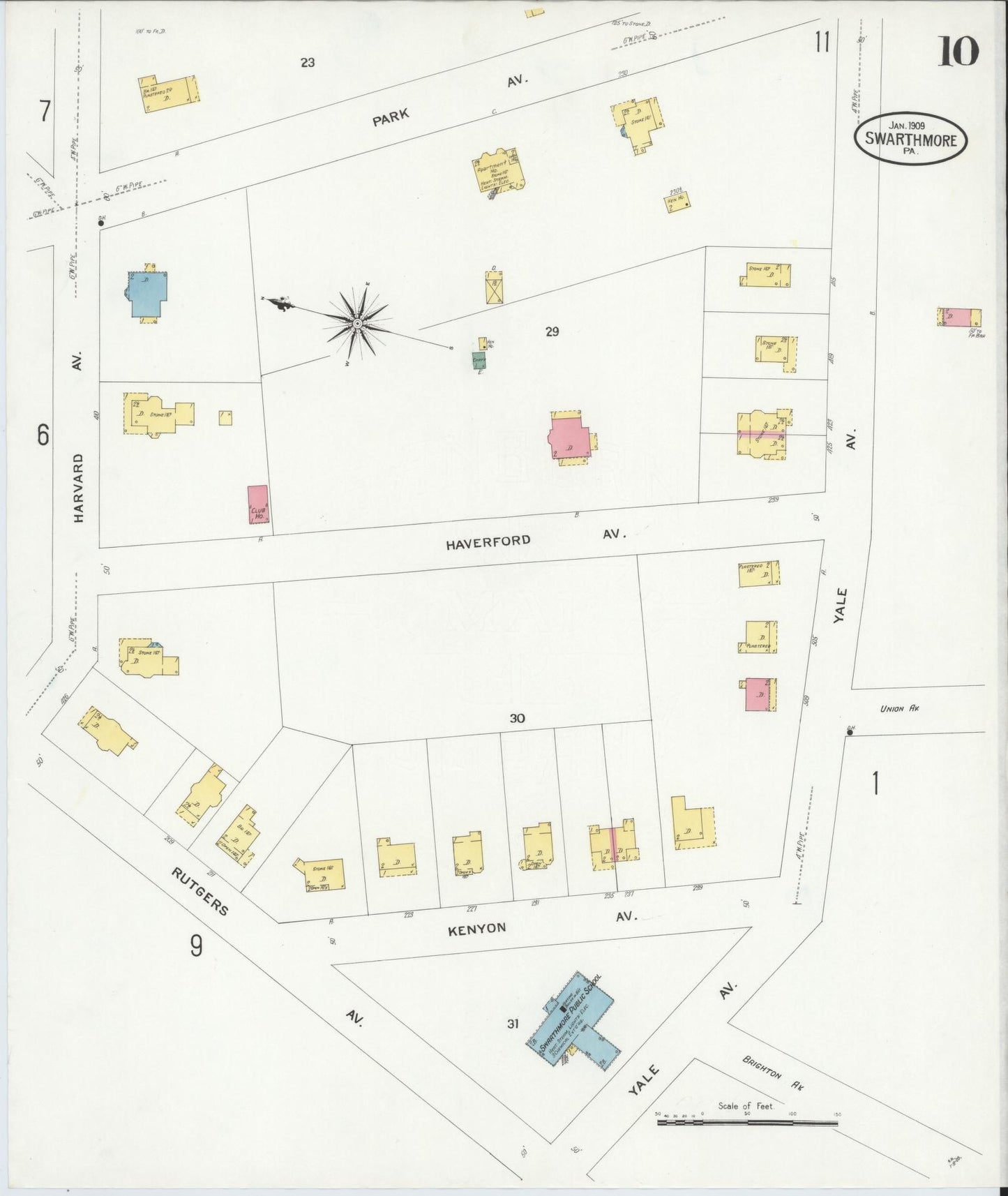 Sanborn Fire Insurance Map from Swarthmore, Delaware County, Pennsylvania (1909), Sheet #0010 - Complete Map Set gallery image, historic Sanborn map, vintage wall art, Swarthmore Delaware