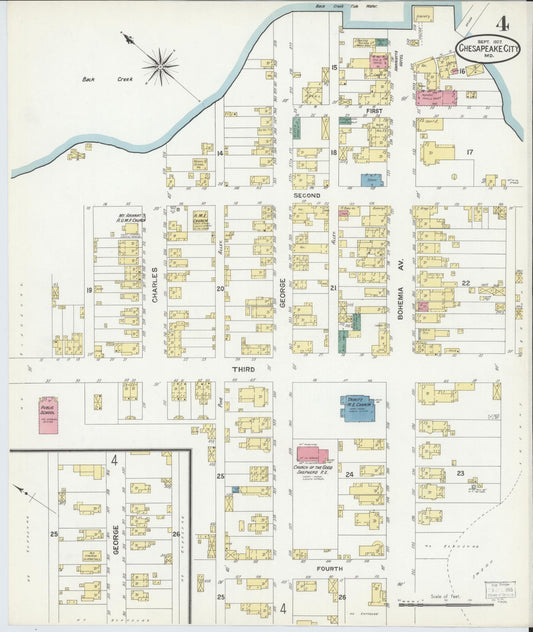 Sanborn Fire Insurance Map from Chesapeake City, Cecil County, Maryland (1907), Sheet #0004 - Historic Sanborn Fire Insurance Map Print, vintage old map wall art, antique decor, genealogy gift, Maryland Maryland map