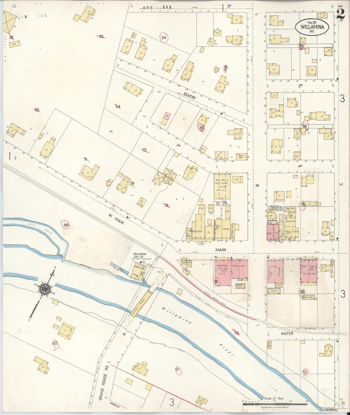 Sanborn Fire Insurance Map from Willamina, Yamhill County, Oregon (1928), Sheet #0002 - Historic Sanborn Fire Insurance Map Print, vintage old map wall art, antique decor, genealogy gift, Oregon Oregon map