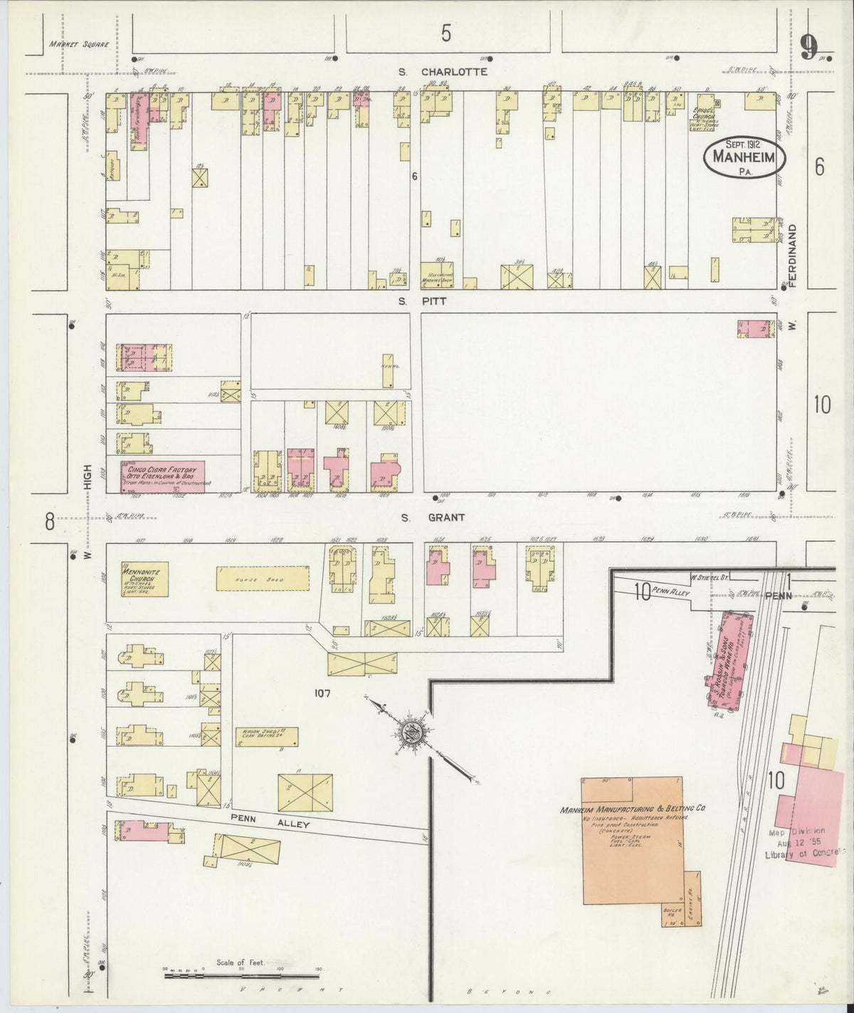 Sanborn Fire Insurance Map from Manheim, Lancaster County, Pennsylvania (1912), Sheet #0009 - Historic Sanborn Fire Insurance Map Print, vintage old map wall art, antique decor, genealogy gift, Pennsylvania Pennsylvania map