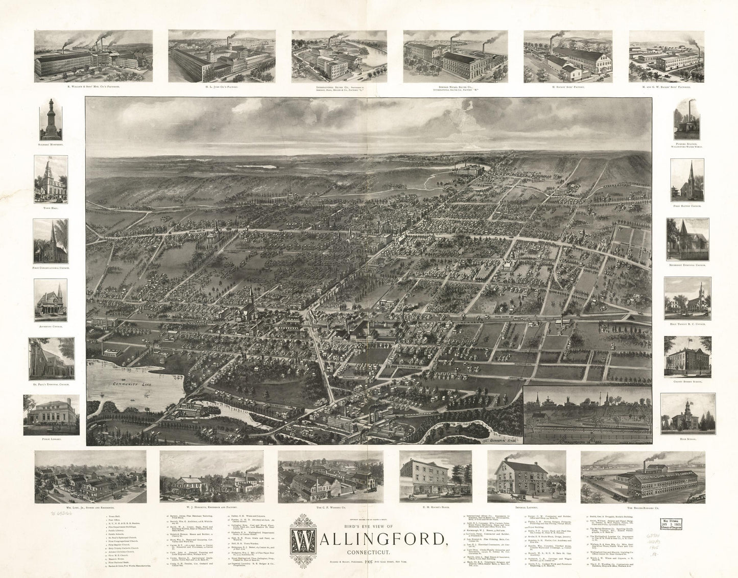 Bird's eye view of Wallingford, Connecticut. (1905) – Historic Bird’s-Eye View Panorama Print