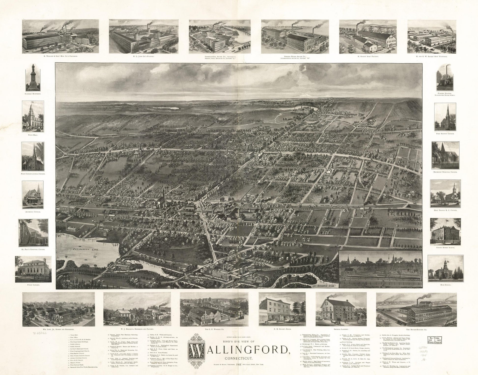 Bird's eye view of Wallingford, Connecticut. (1905) – Historic Bird’s-Eye View Panorama Print