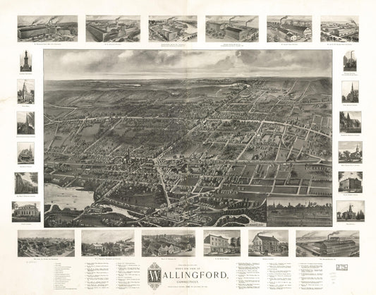 Bird's eye view of Wallingford, Connecticut. (1905) – Historic Bird’s-Eye View Panorama Print