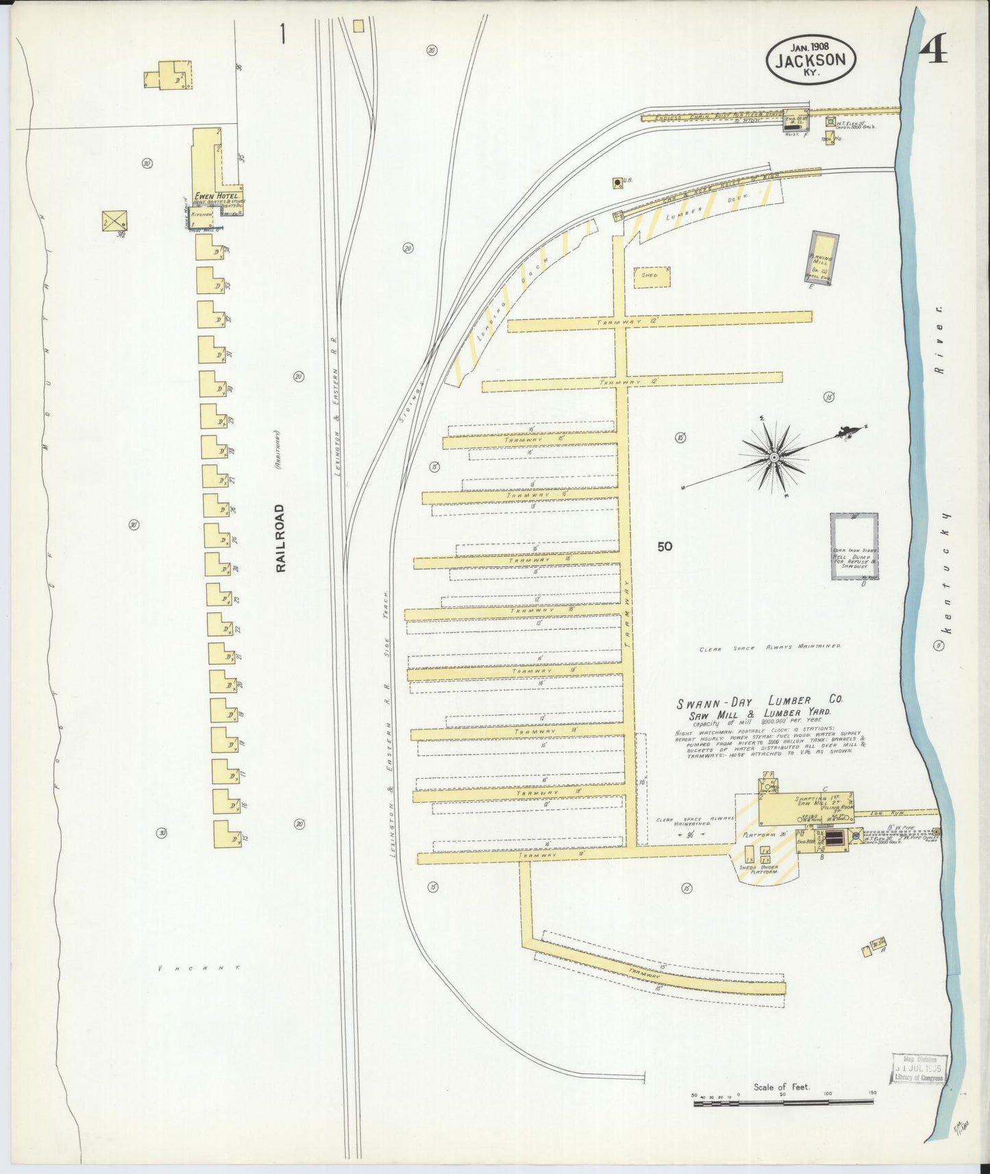 Sanborn Fire Insurance Map from Jackson, Breathitt County, Kentucky (1908), Sheet #0004 - Historic Sanborn Fire Insurance Map Print, vintage old map wall art, antique decor, genealogy gift, Kentucky Kentucky map