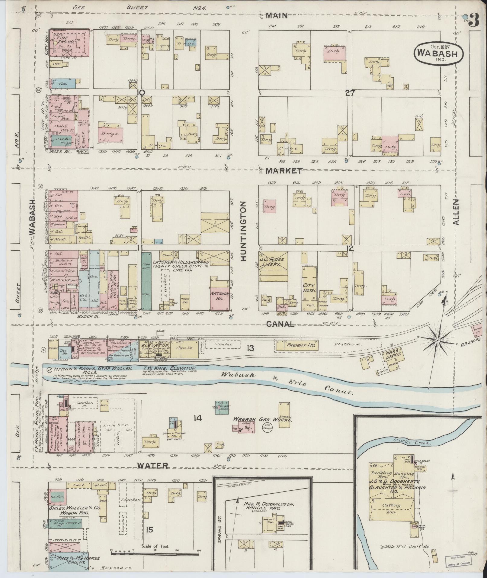 Sanborn Fire Insurance Map from Wabash, Wabash County, Indiana (1887), Sheet #0003 - Historic Sanborn Fire Insurance Map Print, vintage old map wall art, antique decor, genealogy gift, Indiana Indiana map