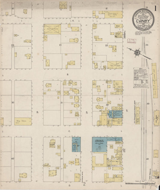 Sanborn Fire Insurance Map from Canby, Clackamas County, Oregon (1913), Sheet #0001 - Historic Sanborn Fire Insurance Map Print, vintage old map wall art, antique decor, genealogy gift, Oregon Oregon map