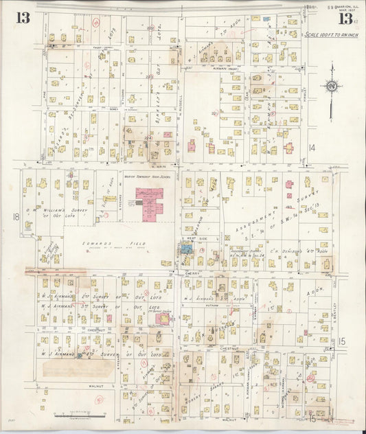 Sanborn Fire Insurance Map from Marion, Williamson County, Illinois (1946), Sheet #0013 - Historic Sanborn Fire Insurance Map Print, vintage old map wall art, antique decor, genealogy gift, Illinois Illinois map