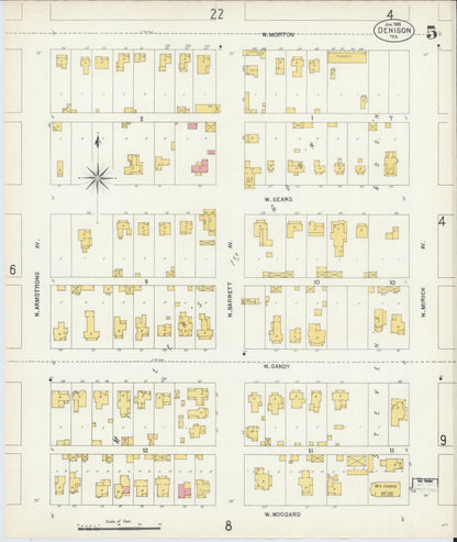 Sanborn Fire Insurance Map from Denison, Grayson County, Texas (1903), Sheet #0005 - Historic Sanborn Fire Insurance Map Print, vintage old map wall art, antique decor, genealogy gift, Texas Texas map