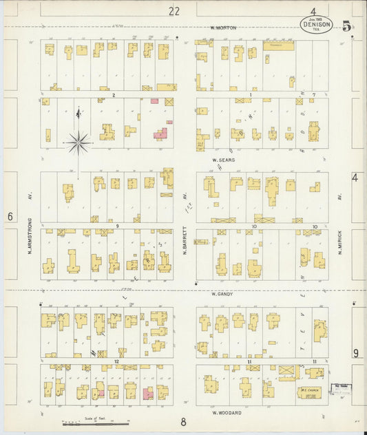 Sanborn Fire Insurance Map from Denison, Grayson County, Texas (1903), Sheet #0005 - Historic Sanborn Fire Insurance Map Print, vintage old map wall art, antique decor, genealogy gift, Texas Texas map