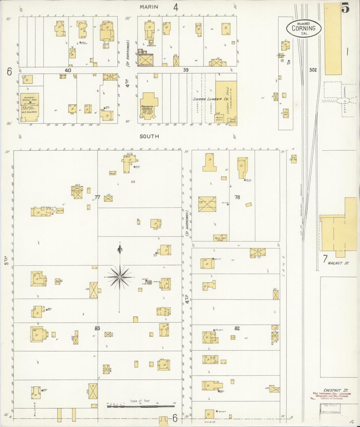 Sanborn Fire Insurance Map from Corning, Tehama County, California (1907), Sheet #0005 - Complete Map Set gallery image, historic Sanborn map, vintage wall art, California California