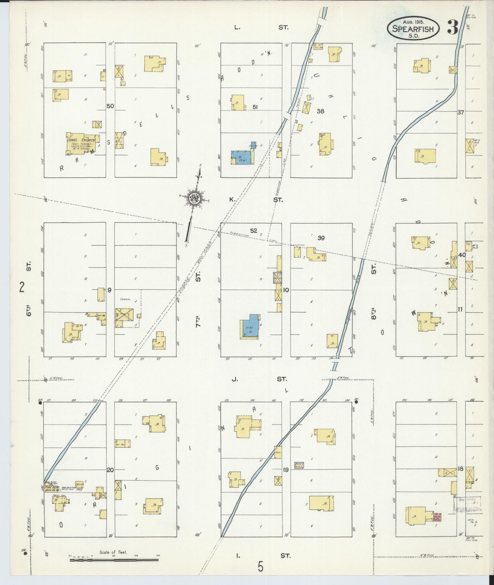Sanborn Fire Insurance Map from Spearfish, Lawrence County, South Dakota (1915), Sheet #0003 - Complete Map Set gallery image, historic Sanborn map, vintage wall art, South Dakota South Dakota
