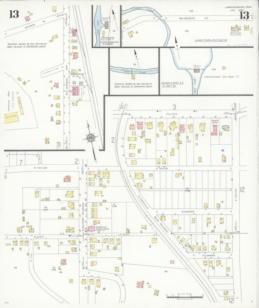 Sanborn Fire Insurance Map from Lawrenceburg, Lawrence County, Tennessee (1939), Sheet #0013 - Historic Sanborn Fire Insurance Map Print, vintage old map wall art, antique decor, genealogy gift, Tennessee Tennessee map