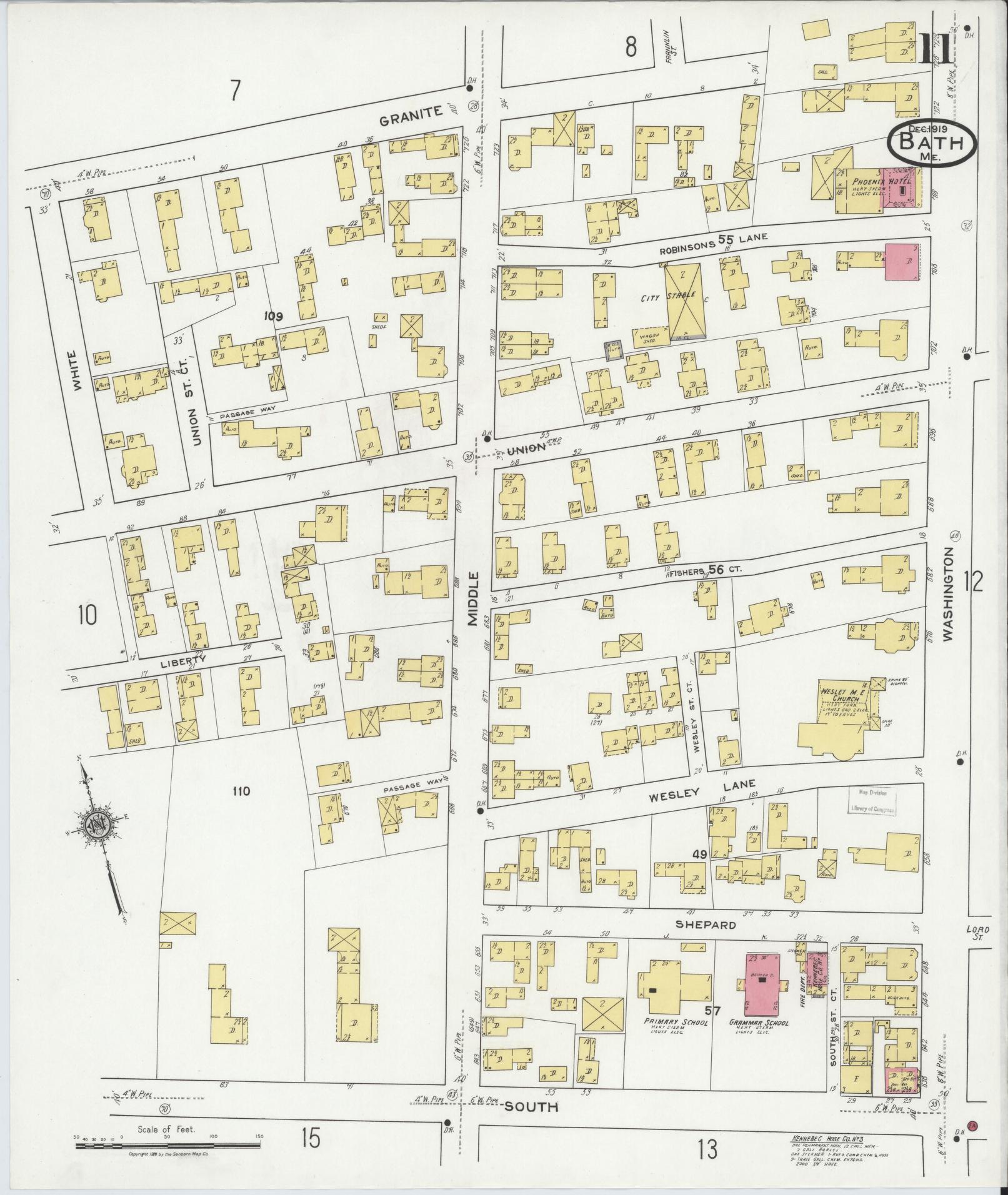 Sanborn Fire Insurance Map from Bath, Sagadahoc County, Maine (1919), Sheet #0011 - Complete Map Set gallery image, historic Sanborn map, vintage wall art, Maine Maine