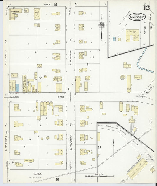 Sanborn Fire Insurance Map from Manistique, Schoolcraft County, Michigan (1914), Sheet #0012 - Historic Sanborn Fire Insurance Map Print, vintage old map wall art, antique decor, genealogy gift, Michigan Michigan map