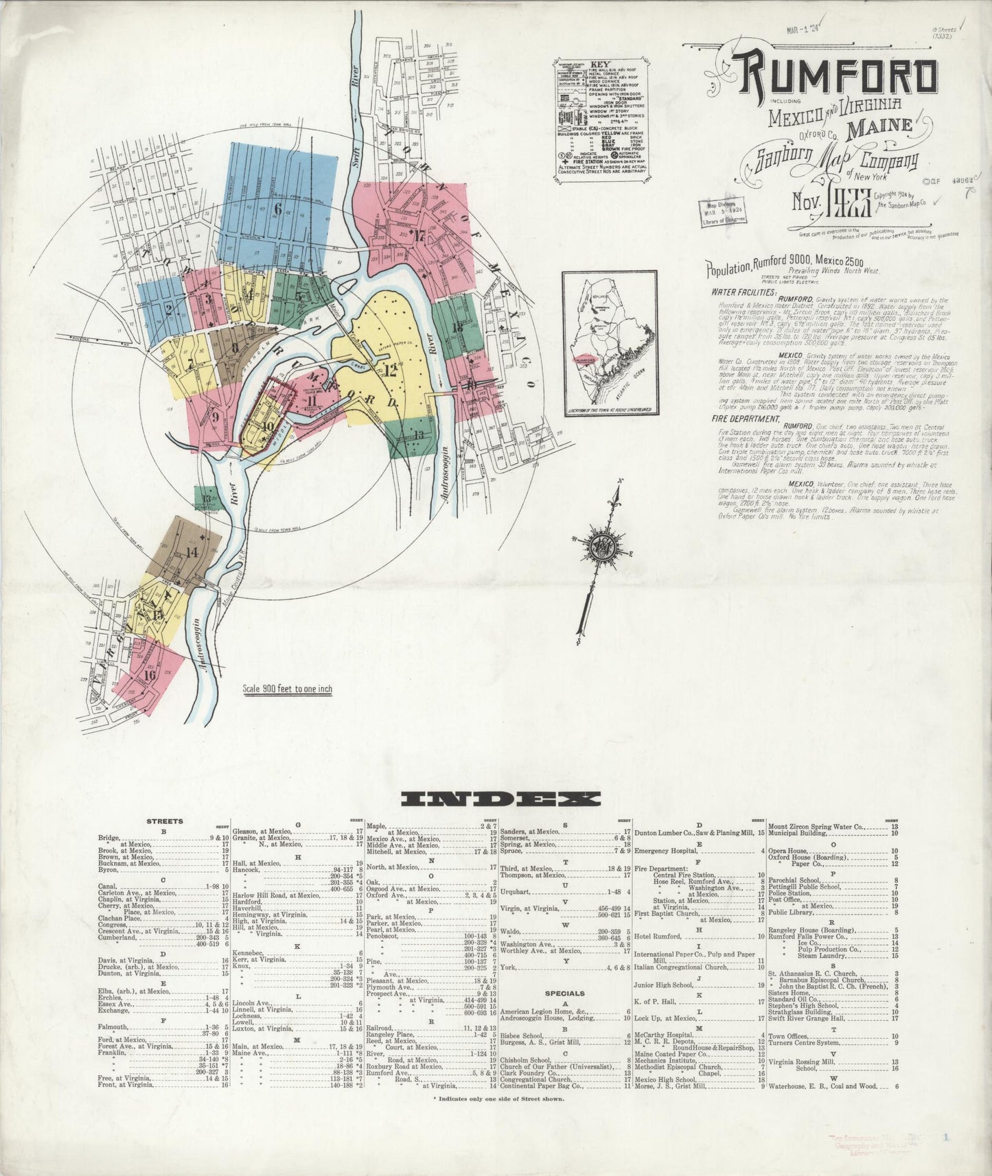 Sanborn Fire Insurance Map from Rumford, Oxford County, Maine. (1923) – Historic Sanborn Fire Insurance Map Print